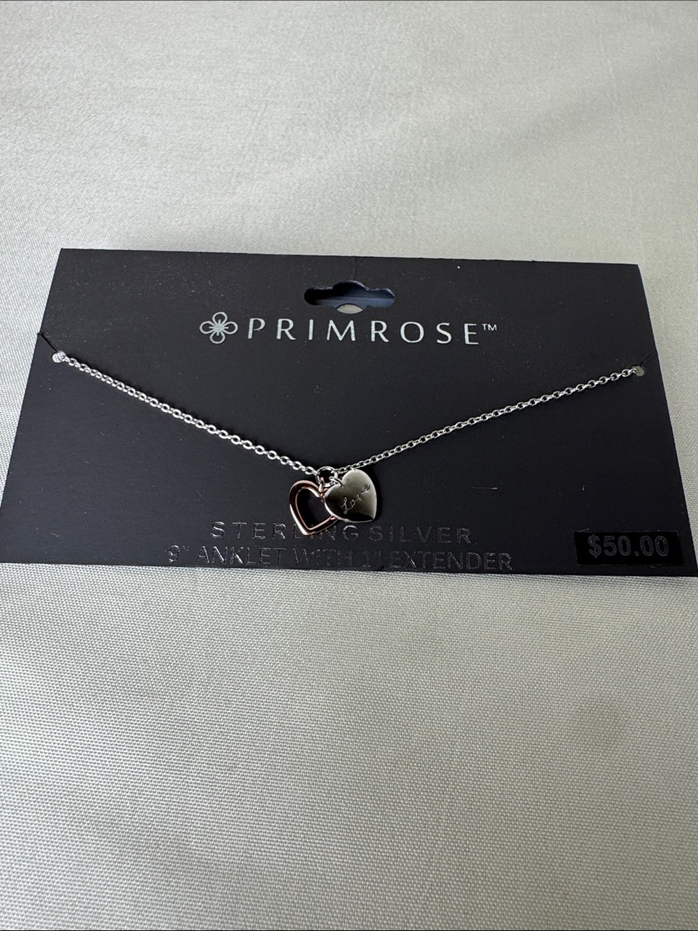 Primrose Sterling Silver Double Heart Anklet